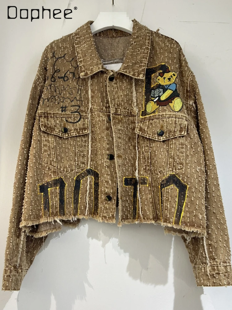 Trendy Brand Letter Printing Bear Embroidered Denim Jacket Spring and Autumn New Long-sleeved Denim Coat Women Jacket 2025 New
Trendy Brand Letter Printing Bear Embroidered Denim Jacket Spring and Autumn New Long-sleeved Denim Coat Women Jacket 2025 New