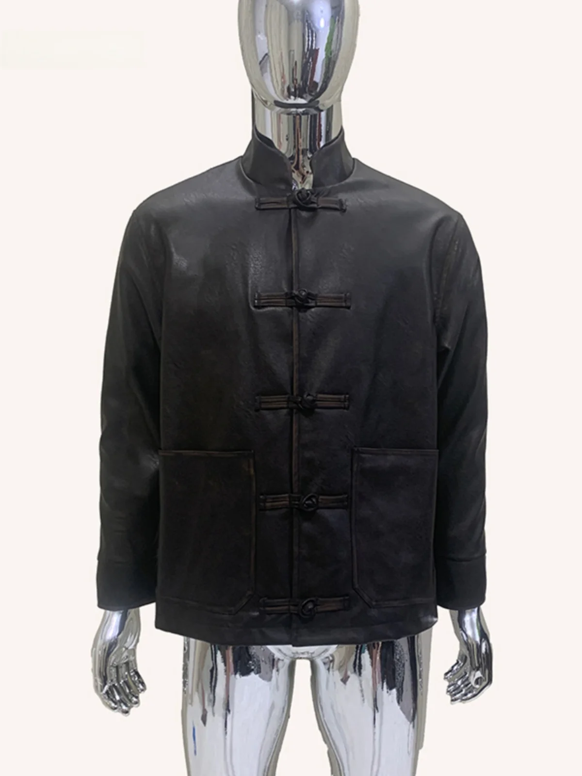 Nerazzurri Men's Leather Jaet Vintage Worn Color Chinese Sle Coat with Buttoned kets Busin Casual PU Leather
Nerazzurri Men's Leather Jaet Vintage Worn Color Chinese Sle Coat with Buttoned kets Busin Casual PU Leather