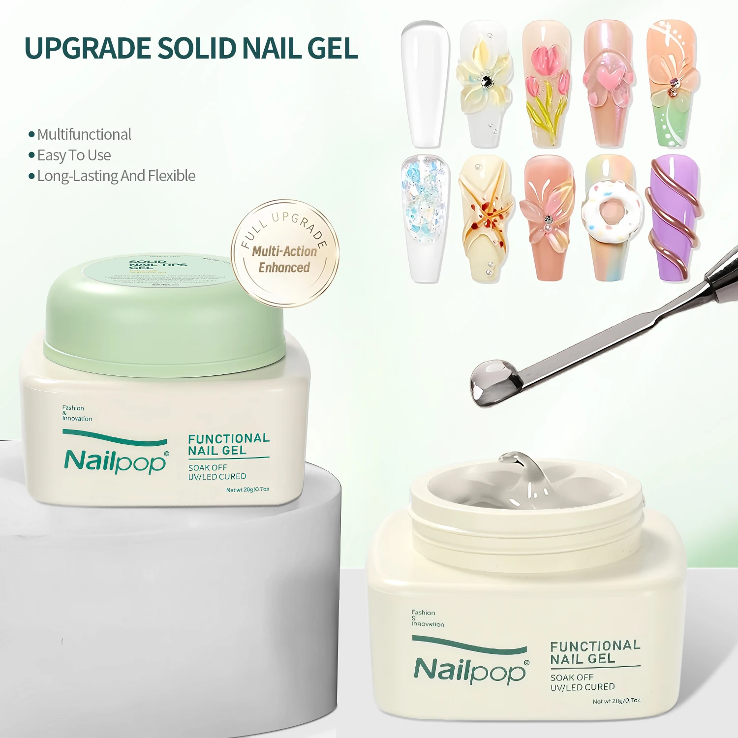 Nailpop Strong Adhesive Solid Nail Gel Glue Clear for Nail Art Rhinestones Decoration Custom Nail Shape Used with UV lamp 20g
Nailpop Strong Adhesive Solid Nail Gel Glue Clear for Nail Art Rhinestones Decoration Custom Nail Shape Used with UV lamp 20g