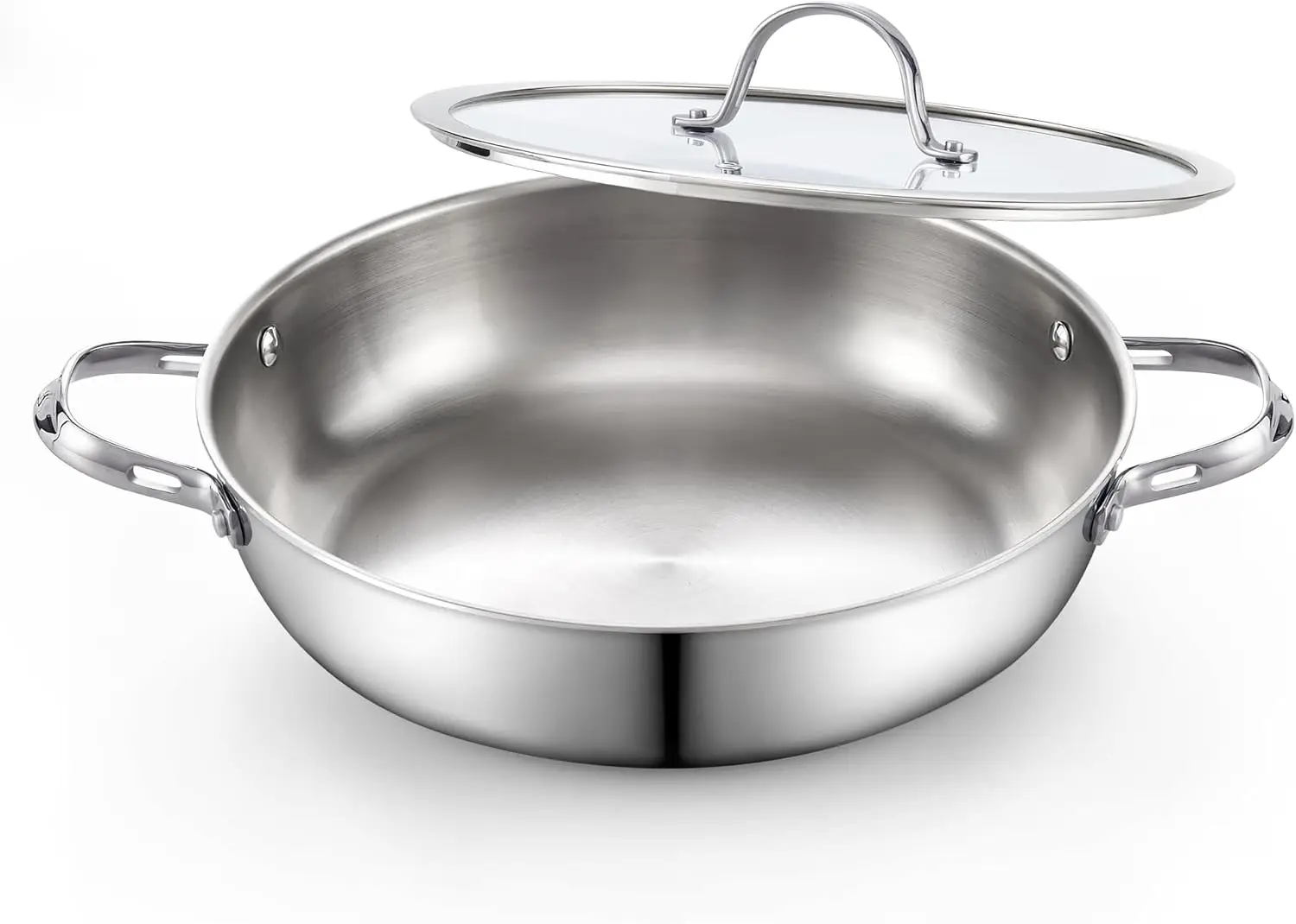 12-дюймовая сковорода-вок из нержавеющей стали с стеклянной крышкой, трехслойное покрытие для равномерного распределения тепла, совместима с индукционными плитами
12-дюймовая сковорода-вок из нержавеющей стали с стеклянной крышкой, трехслойное покрытие для равномерного распределения тепла, совместима с индукционными плитами