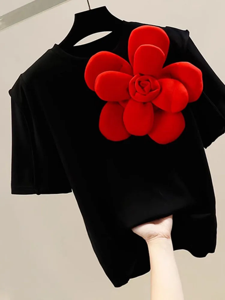 Fashion Color Contrast Sweet 3D Flower Round Neck Pullover Short Sleeve T-shirt Women Loose Casual Ladies Tops Tees Summer
Fashion Color Contrast Sweet 3D Flower Round Neck Pullover Short Sleeve T-shirt Women Loose Casual Ladies Tops Tees Summer