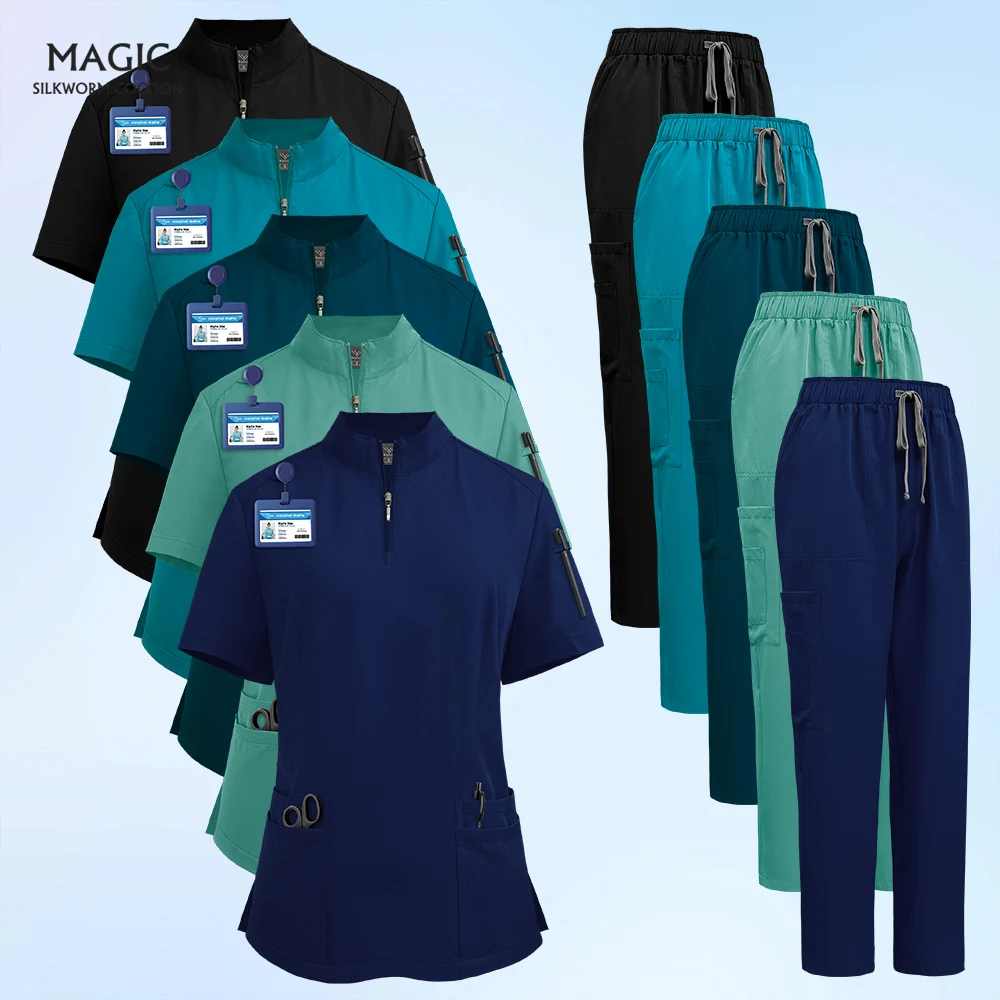Медицинская спецодежда для медсестры, женская скраб-униформа, топы и брюки для операционной, модный ветеринарный рабочий костюм для ухода за домашними животными, комплект для здравоохранения 
Медицинская спецодежда для медсестры, женская скраб-униформа, топы и брюки для операционной, модный ветеринарный рабочий костюм для ухода за домашними животными, комплект для здравоохранения