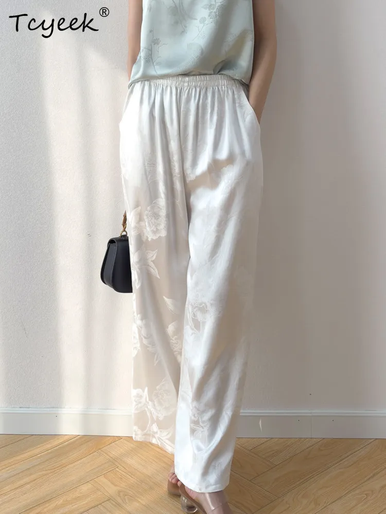 Tcyeek 45Mm 100% Mulberry Silk Wide Leg Pants for Woman Summer Clothes Casual White Pants Women Elastic Waist Pantalones Mujer
Tcyeek 45Mm 100% Mulberry Silk Wide Leg Pants for Woman Summer Clothes Casual White Pants Women Elastic Waist Pantalones Mujer