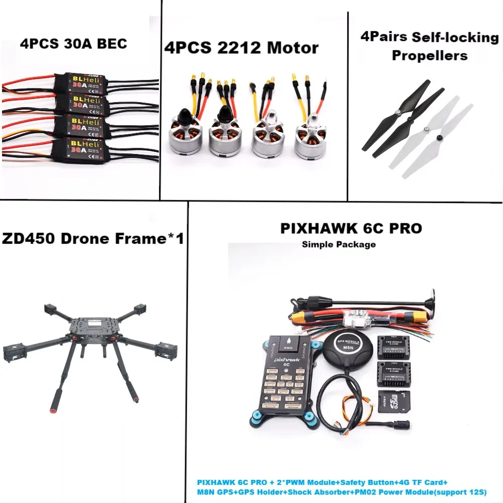 Pixhawk 6C PRO Flight Control M8N M9N Carbon Fiber 450 Frame FPV Ardupilot Radio Telemetry Quadcopter BLHELI 20AESC 2212 Motor
Pixhawk 6C PRO Flight Control M8N M9N Carbon Fiber 450 Frame FPV Ardupilot Radio Telemetry Quadcopter BLHELI 20AESC 2212 Motor