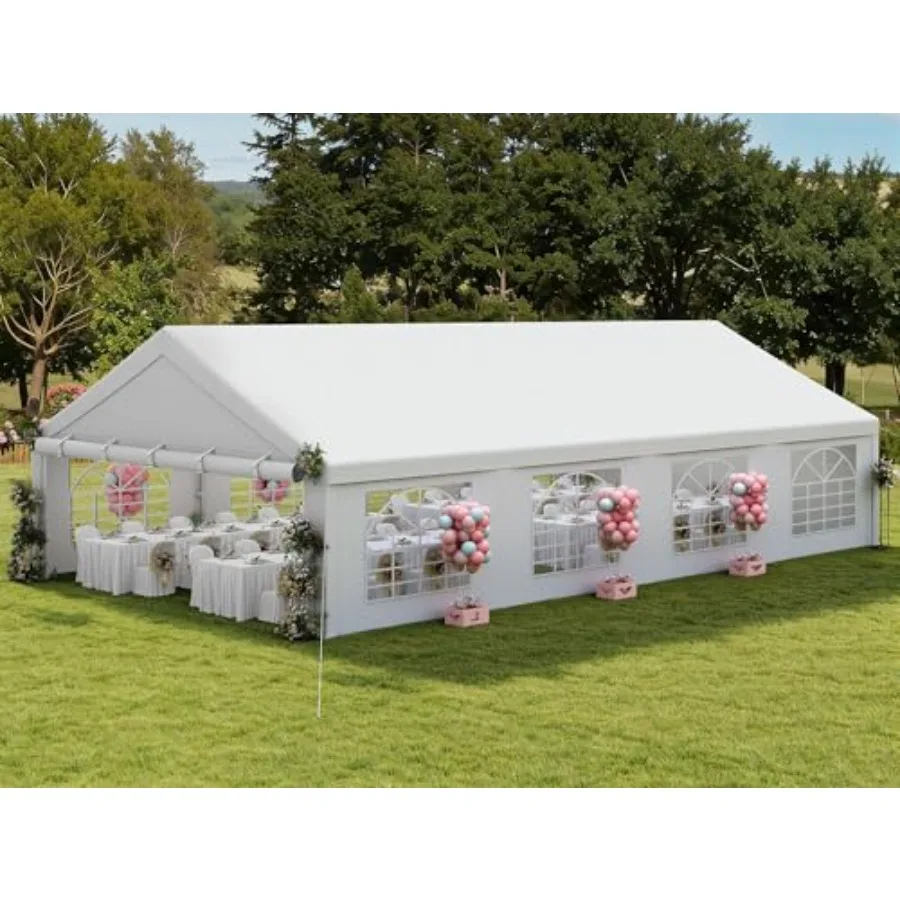 Outdoor Heavy Duty Party Tent for Wedding Events: Galvanized Steel Frame, White Canopy with Large Roof and Removable Sidewalls
Outdoor Heavy Duty Party Tent for Wedding Events: Galvanized Steel Frame, White Canopy with Large Roof and Removable Sidewalls