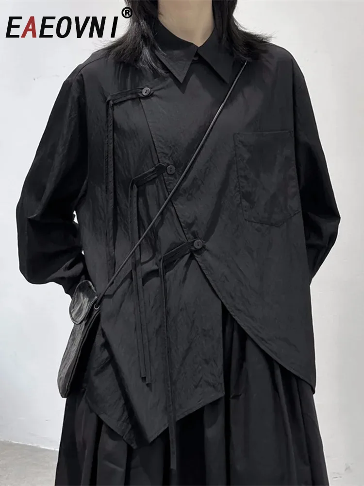 Женская блузка EAEOVNI с пряжкой, асимметричная, большого размера, черная, с отложным воротником, длинным рукавом, свободного кроя, модная, весна-осень 2026
Женская блузка EAEOVNI с пряжкой, асимметричная, большого размера, черная, с отложным воротником, длинным рукавом, свободного кроя, модная, весна-осень 2026
