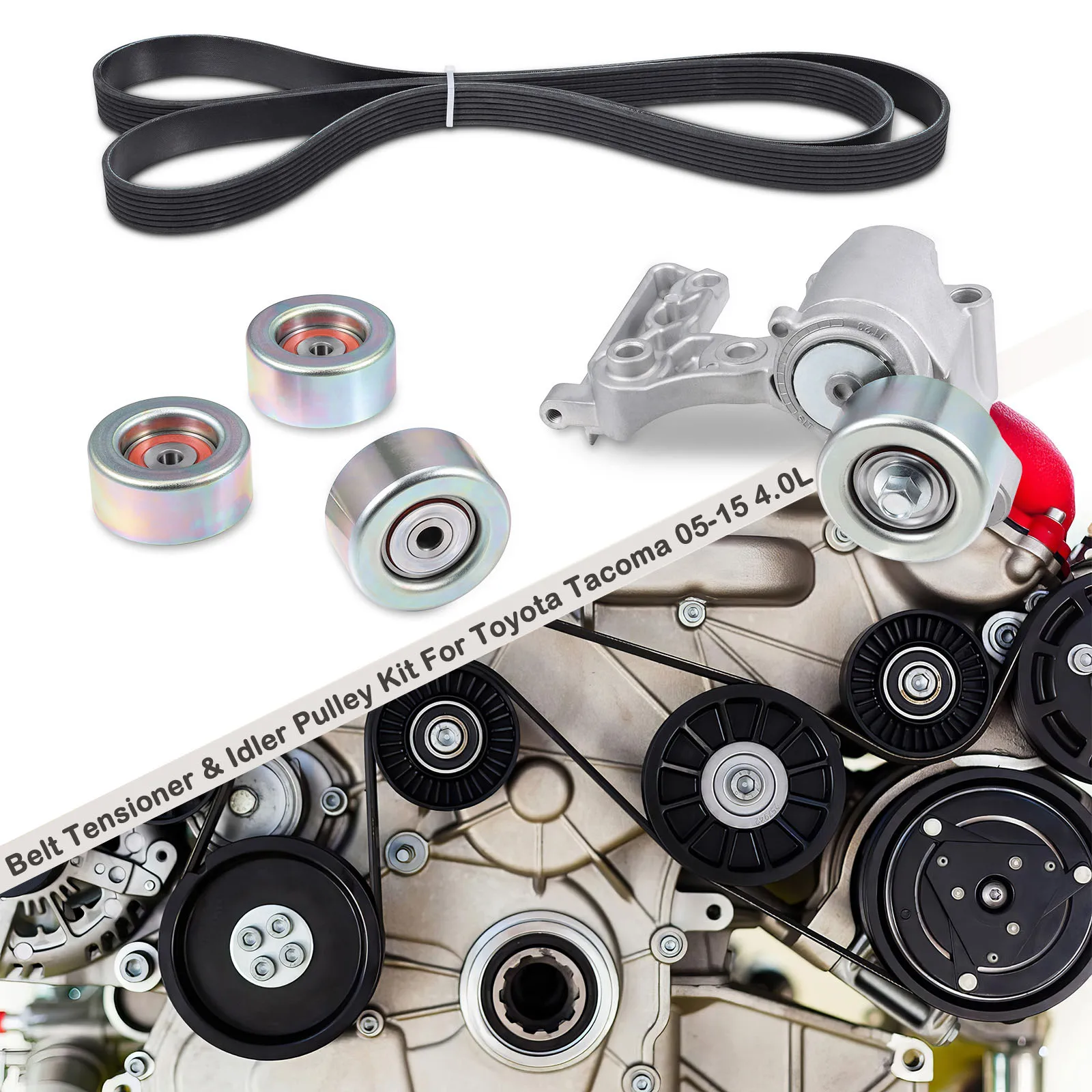 Drive Belt Tensioner & Idler Pulley Kit for Toyota Tacoma 4Runner Tundra FJ Cruiser V6 4.0L with 1GRFE Engines Car Accessories
Drive Belt Tensioner & Idler Pulley Kit for Toyota Tacoma 4Runner Tundra FJ Cruiser V6 4.0L with 1GRFE Engines Car Accessories