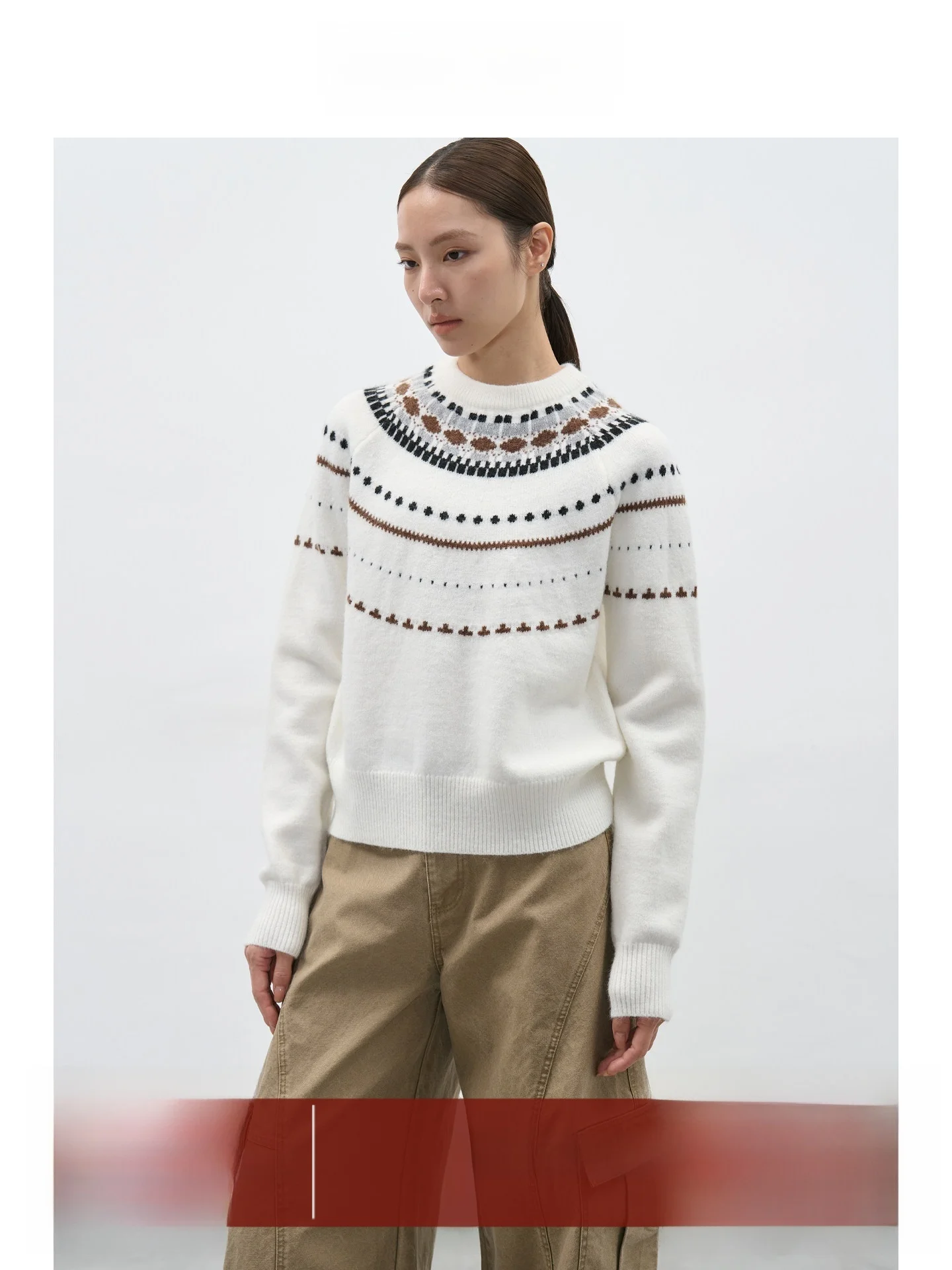 EIGHTHMONTH White Fair Isle Loose Overhead Sweater Women's round Ne Retro Knitted Top Warm Autumn Winter Faion
EIGHTHMONTH White Fair Isle Loose Overhead Sweater Women's round Ne Retro Knitted Top Warm Autumn Winter Faion