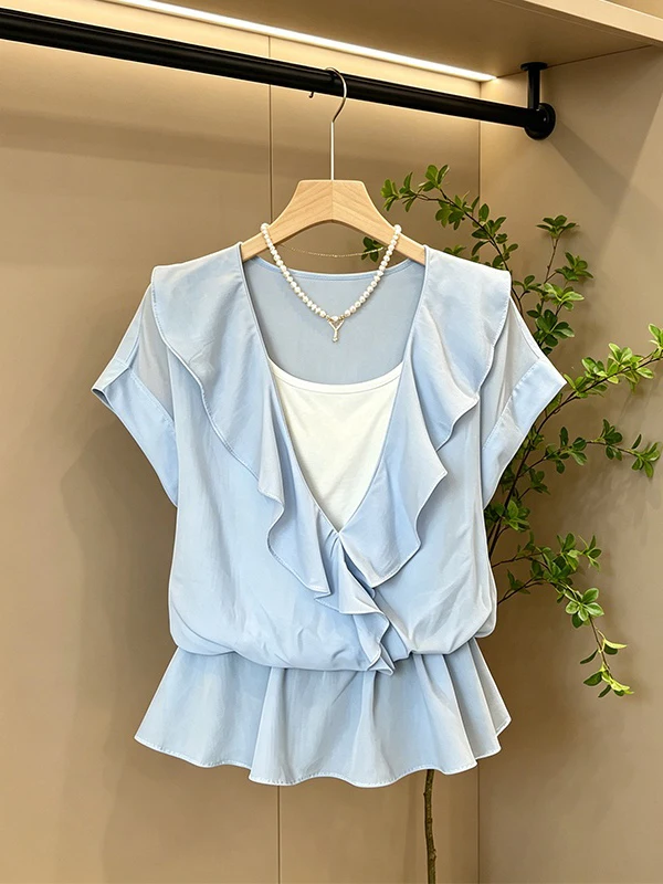 plus Size V-Neck Blouse Women's Summer Slimming Waist Fake Two-Piece Shirt Korean Style Breathable Skin-Friendly Short Sleeve
plus Size V-Neck Blouse Women's Summer Slimming Waist Fake Two-Piece Shirt Korean Style Breathable Skin-Friendly Short Sleeve