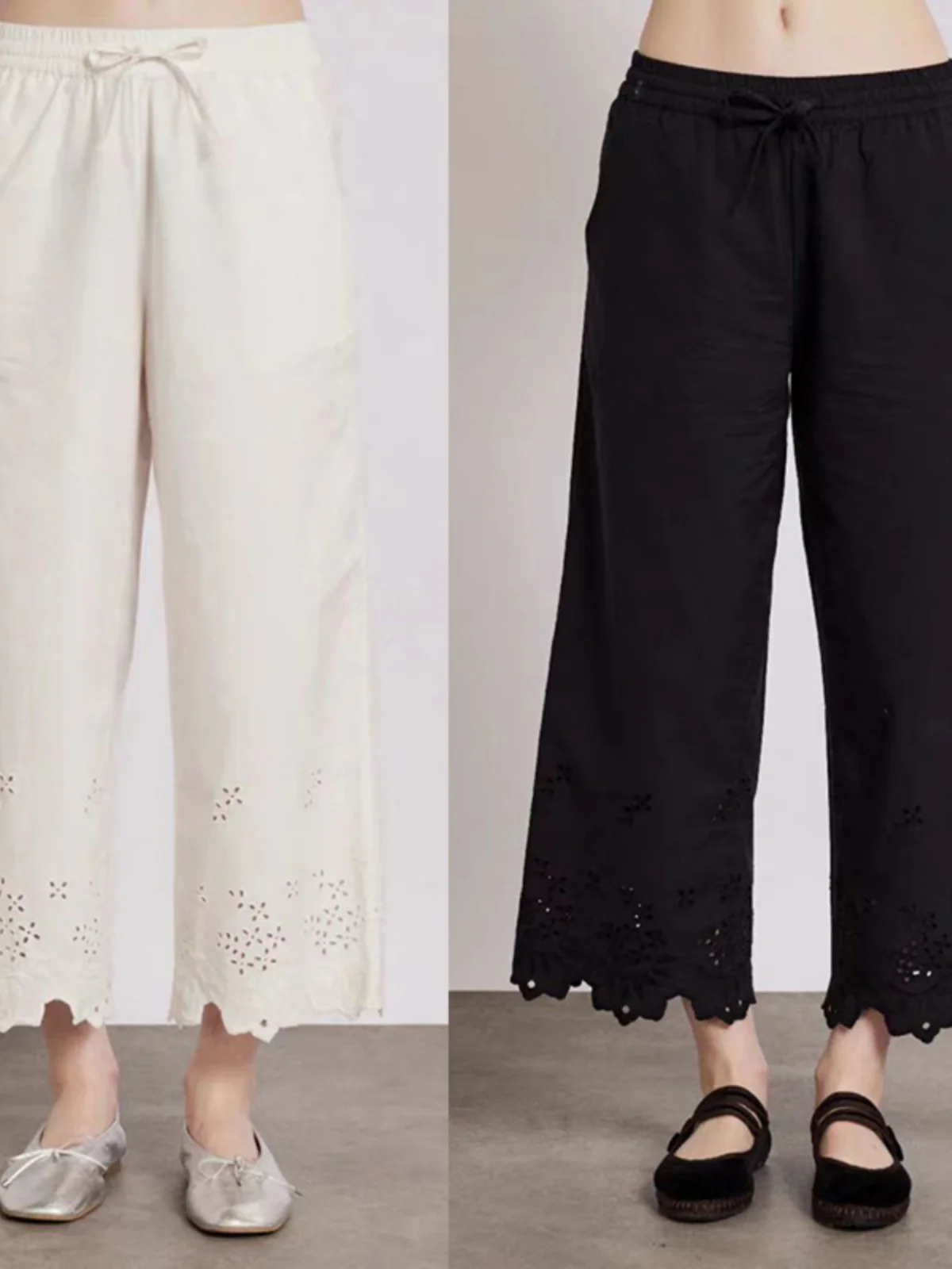 Slimming Elastic Waist Hollow out Hem Straight Leg Casual Nine-Foot Pants Women's Pure Color New Spring Summer Fashion
Slimming Elastic Waist Hollow out Hem Straight Leg Casual Nine-Foot Pants Women's Pure Color New Spring Summer Fashion