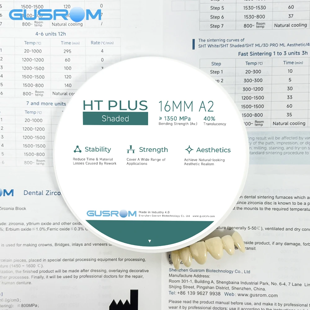 GUSROM HT Plus Zirconia Block 98mm pre-shaded Dental Zirconia Disc High Strength 1350MPa CAD CAM for Zirconias Crown Bridge
GUSROM HT Plus Zirconia Block 98mm pre-shaded Dental Zirconia Disc High Strength 1350MPa CAD CAM for Zirconias Crown Bridge