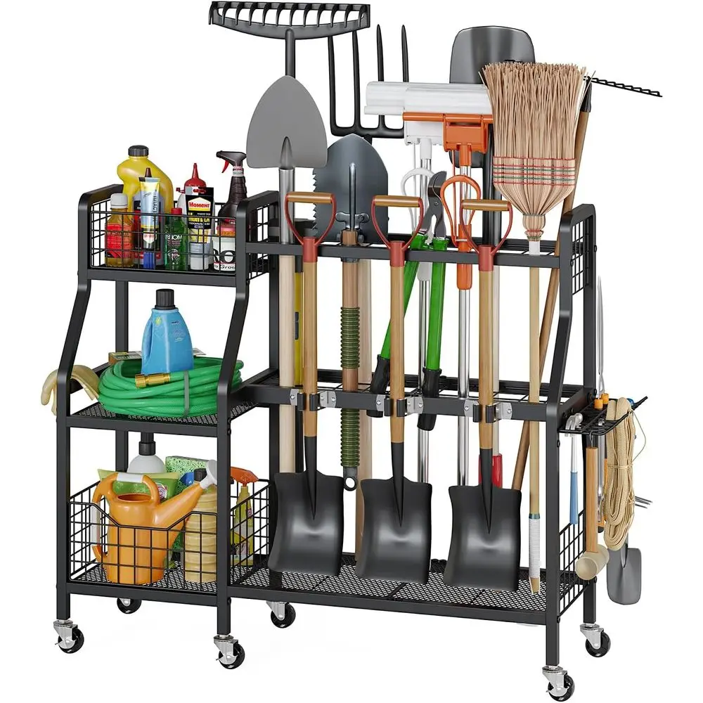 6-Wheel Heavy-Duty Garden Tool Organizer with Lockable Casters, 2 Baskets for Garage/Yard Storage
6-Wheel Heavy-Duty Garden Tool Organizer with Lockable Casters, 2 Baskets for Garage/Yard Storage