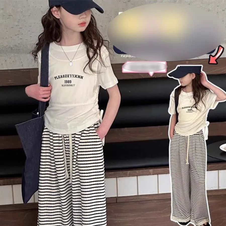 Summer Baby and Girls Stylish Alphabet Print Short Sleeve T-Shirt+Stripes Loose Pant School Kids 2PCS Set Children Outfit 5-16Yr
Summer Baby and Girls Stylish Alphabet Print Short Sleeve T-Shirt+Stripes Loose Pant School Kids 2PCS Set Children Outfit 5-16Yr