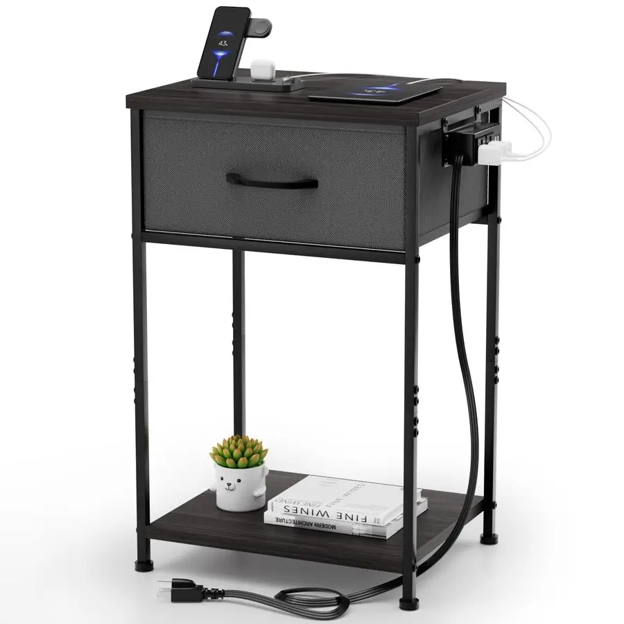 Прикроватная тумбочка с зарядной станцией, тумбочка с тканевым ящиком и полкой для хранения, приставной столик с USB-портами и розетками
Прикроватная тумбочка с зарядной станцией, тумбочка с тканевым ящиком и полкой для хранения, приставной столик с USB-портами и розетками