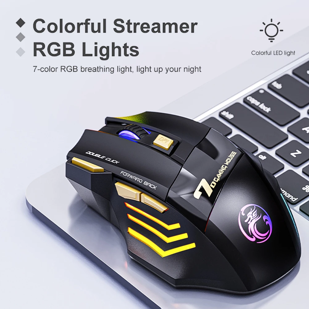 RGB Wireless Mouse GW-X7 2.4GHz Rechargeable 7 Buttons Mute Adjustable DPI Gaming Office Mice Ergonomic PC Mice for Laptop
RGB Wireless Mouse GW-X7 2.4GHz Rechargeable 7 Buttons Mute Adjustable DPI Gaming Office Mice Ergonomic PC Mice for Laptop