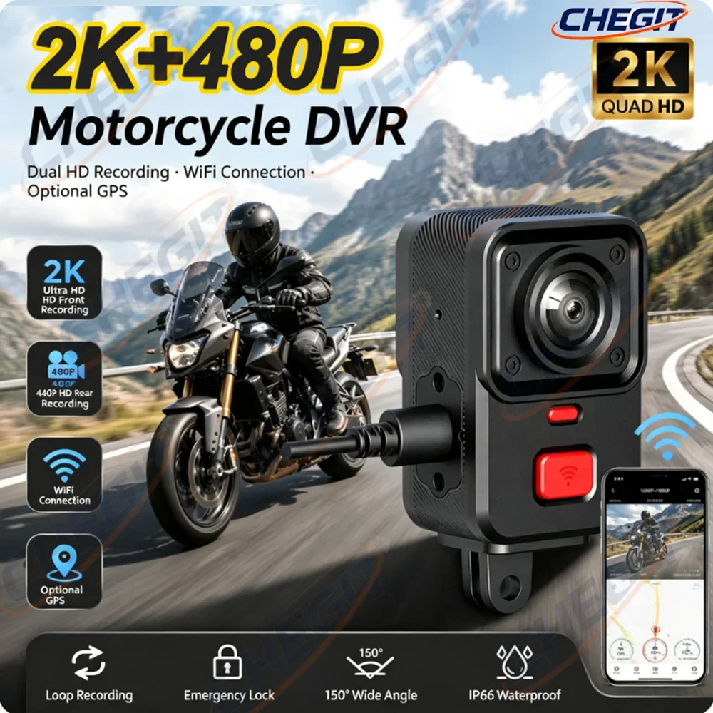 Dual len 2K+480P Motorcycle DVR WiFi GPS Waterproof IP66 Loop Recording 170 Degree Widely Angle Camera Dash Cam Video Recorder
Dual len 2K+480P Motorcycle DVR WiFi GPS Waterproof IP66 Loop Recording 170 Degree Widely Angle Camera Dash Cam Video Recorder