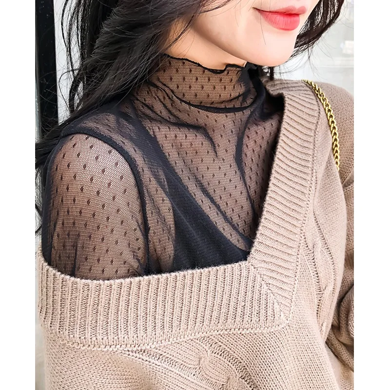 Women's High Collar Lace Base Shirt Fleece Lined Thickened New Style Spring Autumn Winter Match Sweater Net Shirt
Women's High Collar Lace Base Shirt Fleece Lined Thickened New Style Spring Autumn Winter Match Sweater Net Shirt