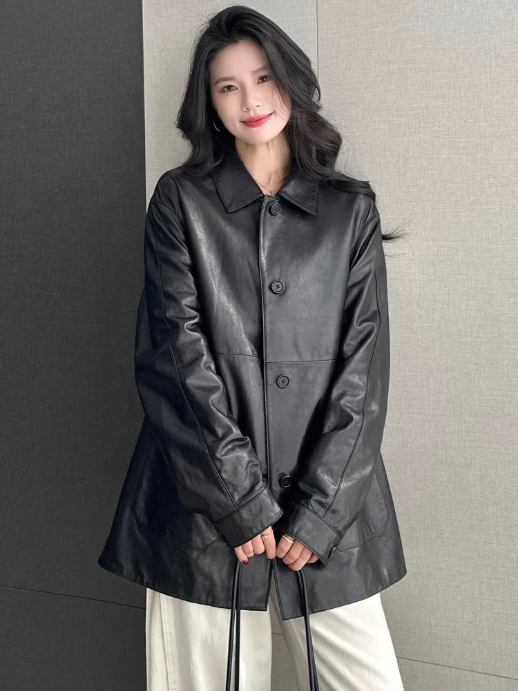 Casual Genuine Leather Jackets for Women Spring Autumn 2026 New High-end Simple Vintage Loose Soft Black Real Sheepskin Coat
Casual Genuine Leather Jackets for Women Spring Autumn 2026 New High-end Simple Vintage Loose Soft Black Real Sheepskin Coat