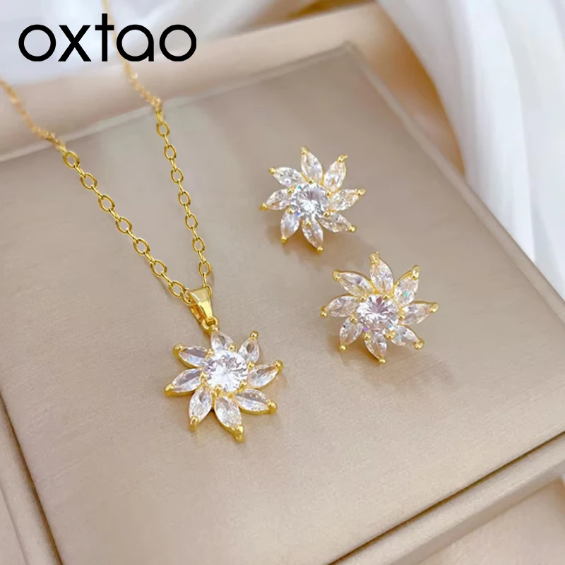 OXTAO Sunflower Stud Charm Necklace Earrings for Women Girl 14K Gold Filled Moissanite&Zircon Pendant Necklace Jewelry Sets Gift
OXTAO Sunflower Stud Charm Necklace Earrings for Women Girl 14K Gold Filled Moissanite&Zircon Pendant Necklace Jewelry Sets Gift