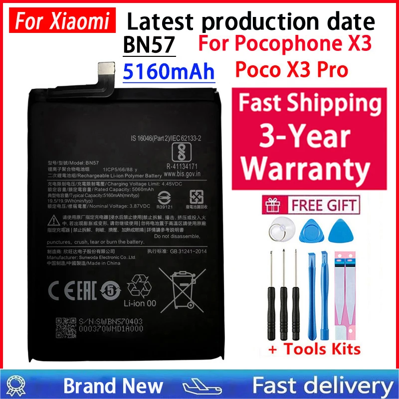 100% high capacity BN57 Battery For XIAOMI POCO X3 NFC/ POCO X3 PRO/ Phone Replacement Bateria
100% high capacity BN57 Battery For XIAOMI POCO X3 NFC/ POCO X3 PRO/ Phone Replacement Bateria