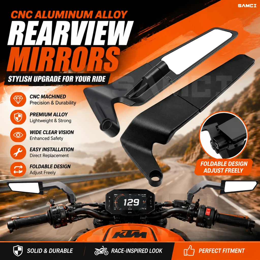  Motorcycle Rotating Side Mirrors Fold Aluminum Alloy Stealth Winglets Rear Mirror For KTM1290 890 790 390 125 2024 2025 2026
Motorcycle Rotating Side Mirrors Fold Aluminum Alloy Stealth Winglets Rear Mirror For KTM1290 890 790 390 125 2024 2025 2026