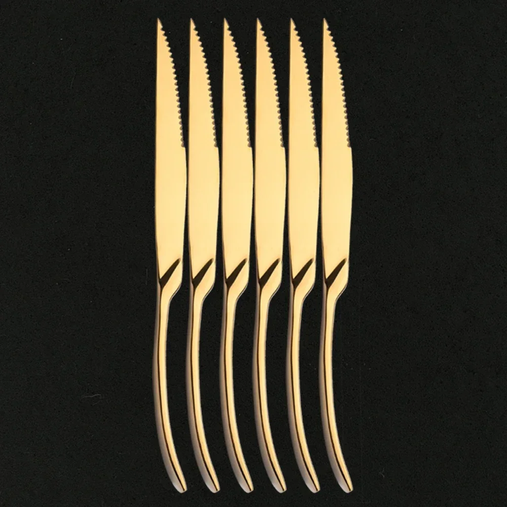 6Pcs/Set Mirror Gold Flatware 18/10 Stainless Steel CutlerySharp Steak Knives Dinnerware Set Table Knives Tableware Set
6Pcs/Set Mirror Gold Flatware 18/10 Stainless Steel CutlerySharp Steak Knives Dinnerware Set Table Knives Tableware Set
