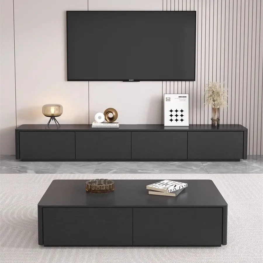 French American storage coffee table TV cabinet floor-to-ceiling solid wood ecological board black rounded corner TV cabinet
French American storage coffee table TV cabinet floor-to-ceiling solid wood ecological board black rounded corner TV cabinet