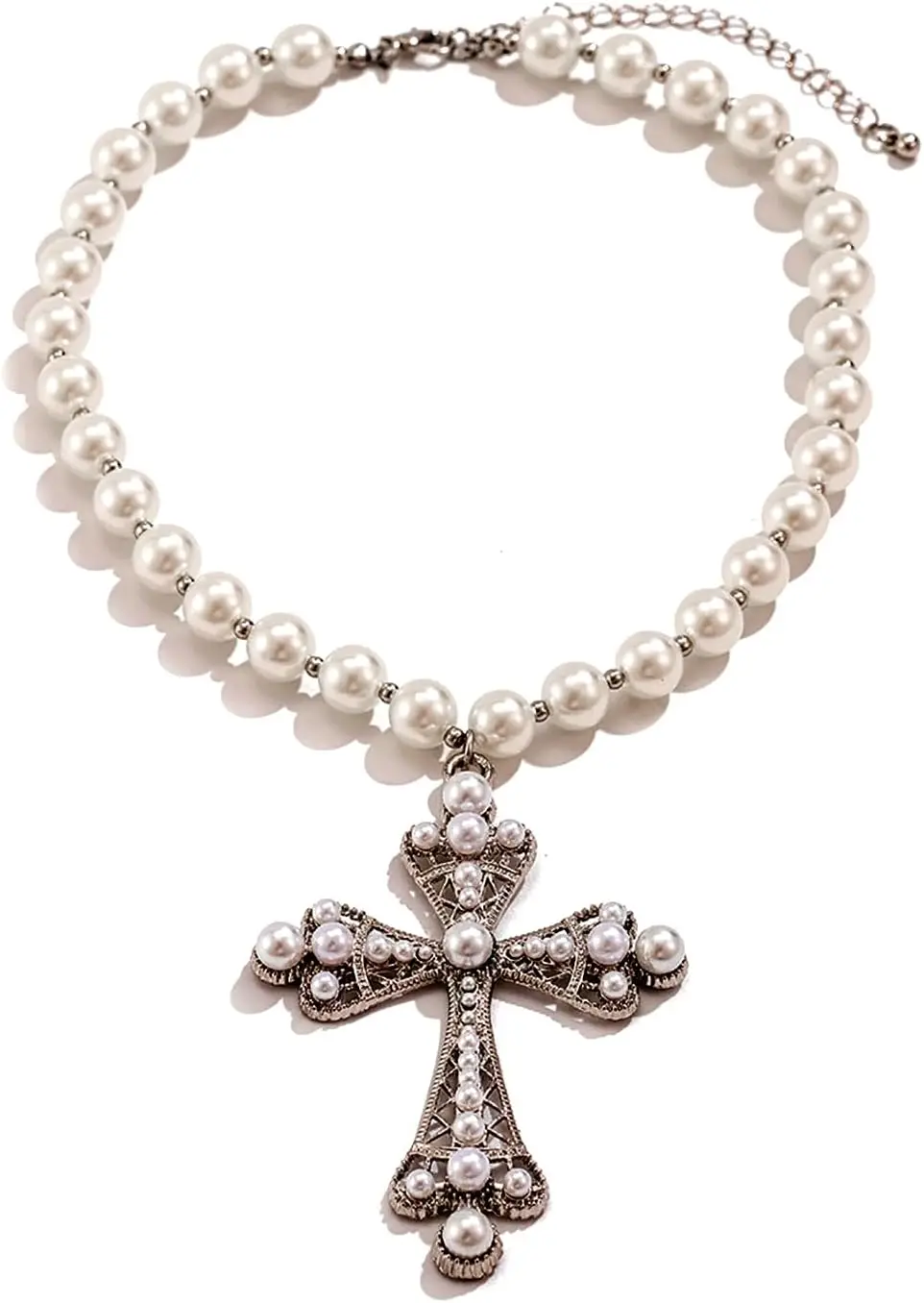 Crystal Pearl Cross Necklace Punk Faux Pearl Pendant Necklace Chain Vintage Rhinestone Crucifix Jewelry for Women
Crystal Pearl Cross Necklace Punk Faux Pearl Pendant Necklace Chain Vintage Rhinestone Crucifix Jewelry for Women