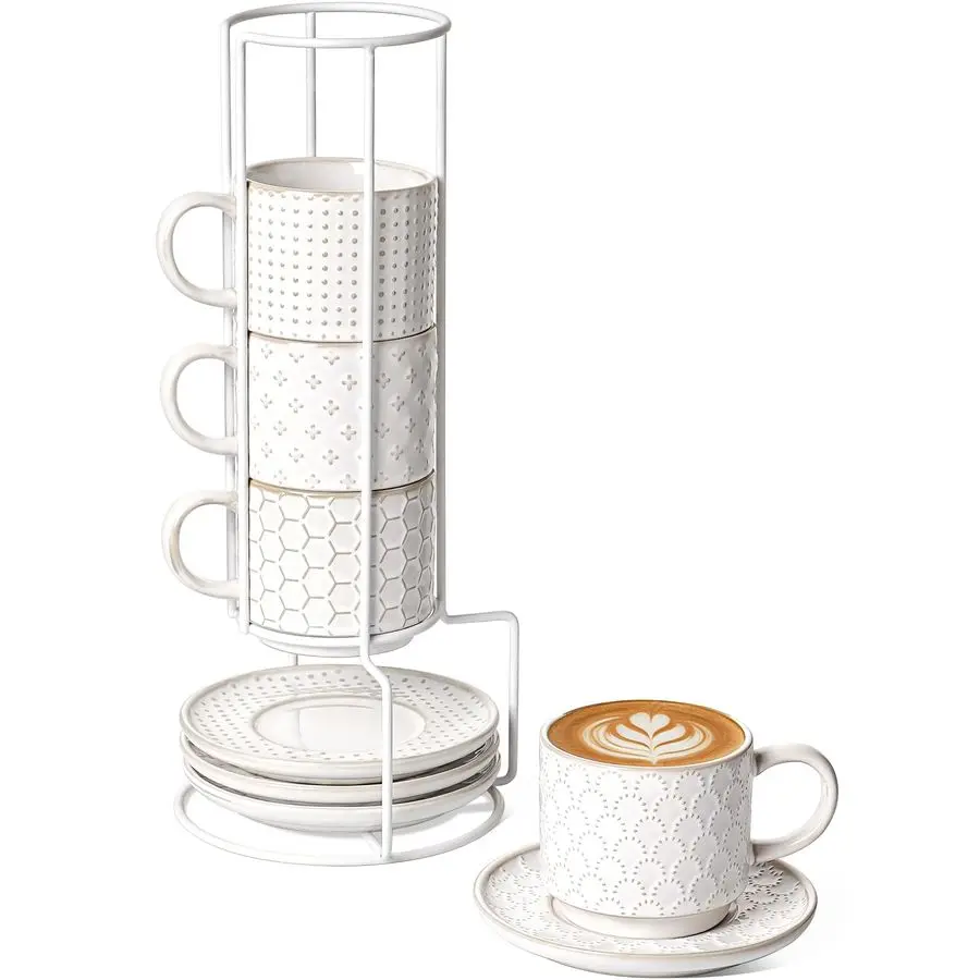 Stackable Cappuccino Cups with Saucers and Stand, 8 oz Large Ceramic Coffee Cup Set for Cafe Au Lait, Latte, Tea Cup and Saucer
Stackable Cappuccino Cups with Saucers and Stand, 8 oz Large Ceramic Coffee Cup Set for Cafe Au Lait, Latte, Tea Cup and Saucer