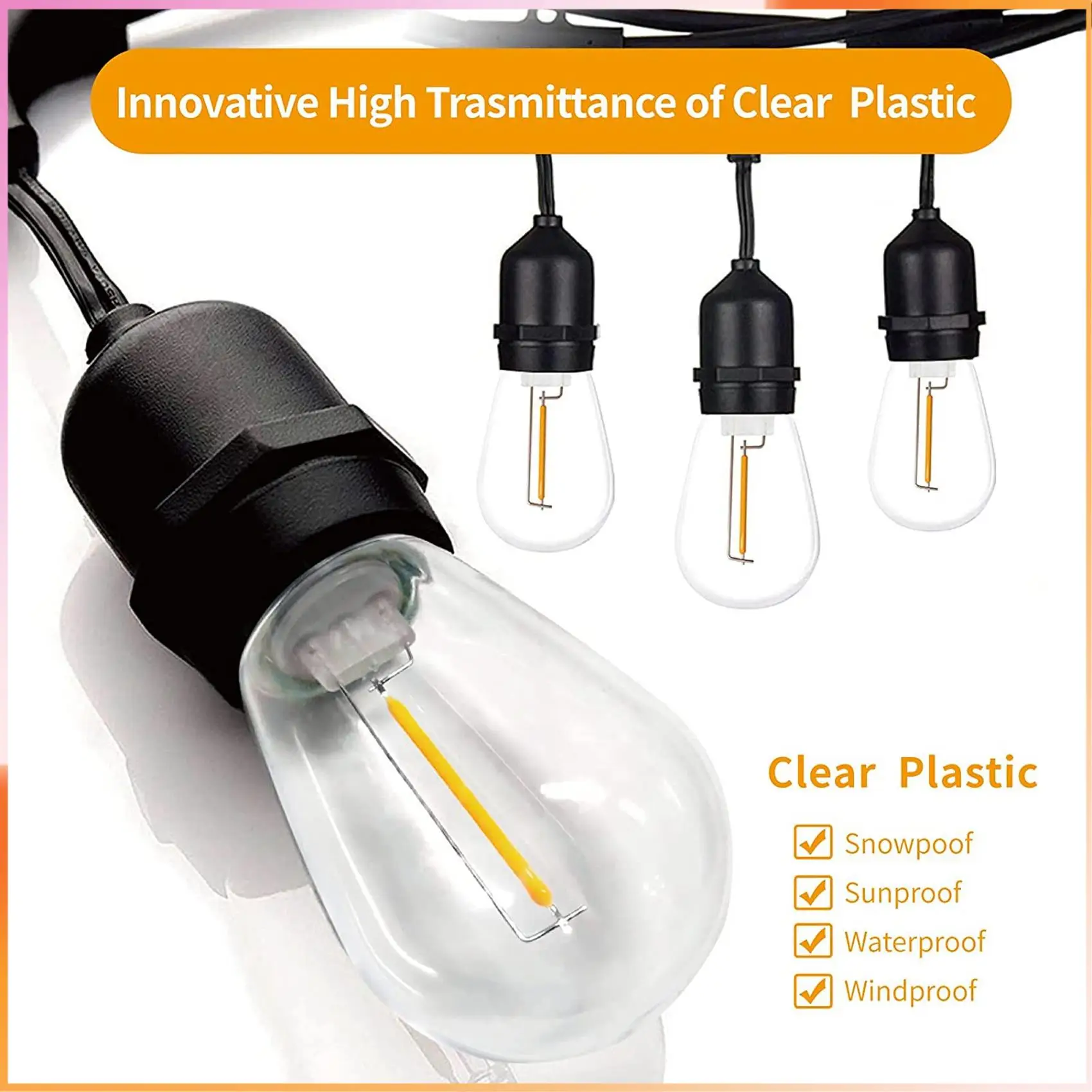 A93Z 48 Pack 3V LED S14 Replacement Light Bulbs, Shatterproof Outdoor Solar String Light Bulbs, Warm White
A93Z 48 Pack 3V LED S14 Replacement Light Bulbs, Shatterproof Outdoor Solar String Light Bulbs, Warm White