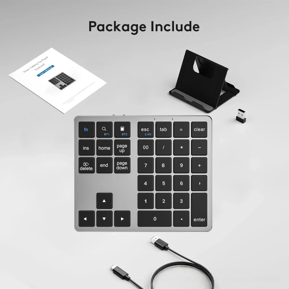 Wireless Bluetooth Numeric Keypad 35 Keys Dual Mode 24G Rechargeable Portable Mini For Office Laptop Desktop Data Entry