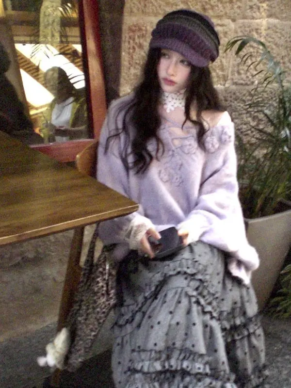 Unique Beautiful Purple Lace Sweater Set Sweet Sle Long Sve Knitted Warmth Spring Faionable Top for Younger Look
Unique Beautiful Purple Lace Sweater Set Sweet Sle Long Sve Knitted Warmth Spring Faionable Top for Younger Look