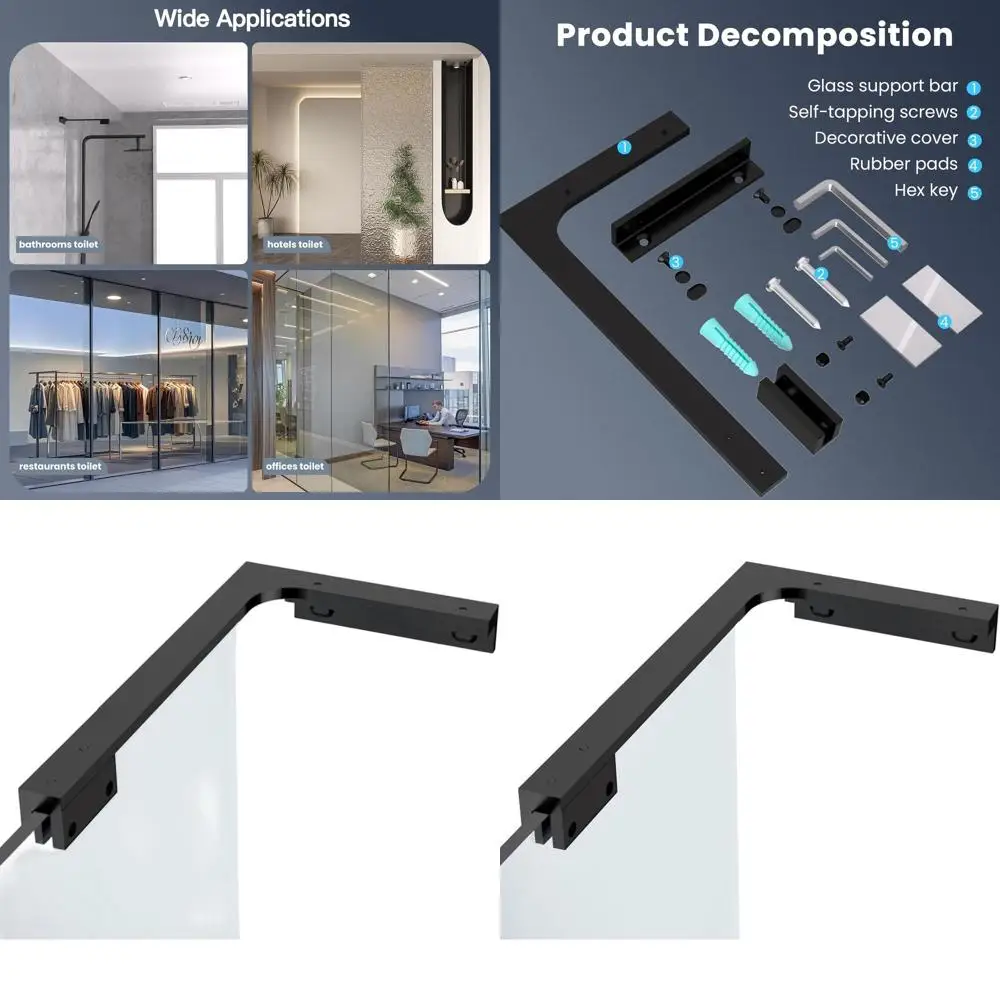 Frameless Shower Glass Bracket, L-Shape Clamp for Panel Support, No Drill Required, Black
Frameless Shower Glass Bracket, L-Shape Clamp for Panel Support, No Drill Required, Black