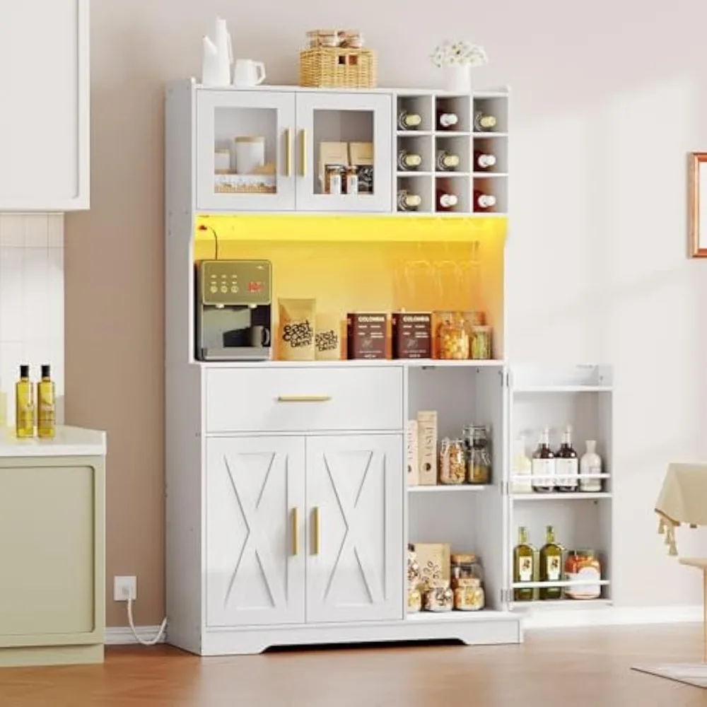 Pantry Cabinet with LED Lights and Charging Station, Kitchen Pantry Cabinet, 71" Tall Farmhouse Pantry Cabinet with Microwave S
Pantry Cabinet with LED Lights and Charging Station, Kitchen Pantry Cabinet, 71" Tall Farmhouse Pantry Cabinet with Microwave S