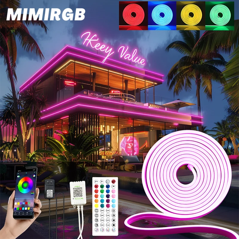 24V LED Neon RGB Rope Light with Music Sync Smart App LED Strip Lights Cuttable DIY Bedroom Gaming Room Wall Decor Lighting
24V LED Neon RGB Rope Light with Music Sync Smart App LED Strip Lights Cuttable DIY Bedroom Gaming Room Wall Decor Lighting