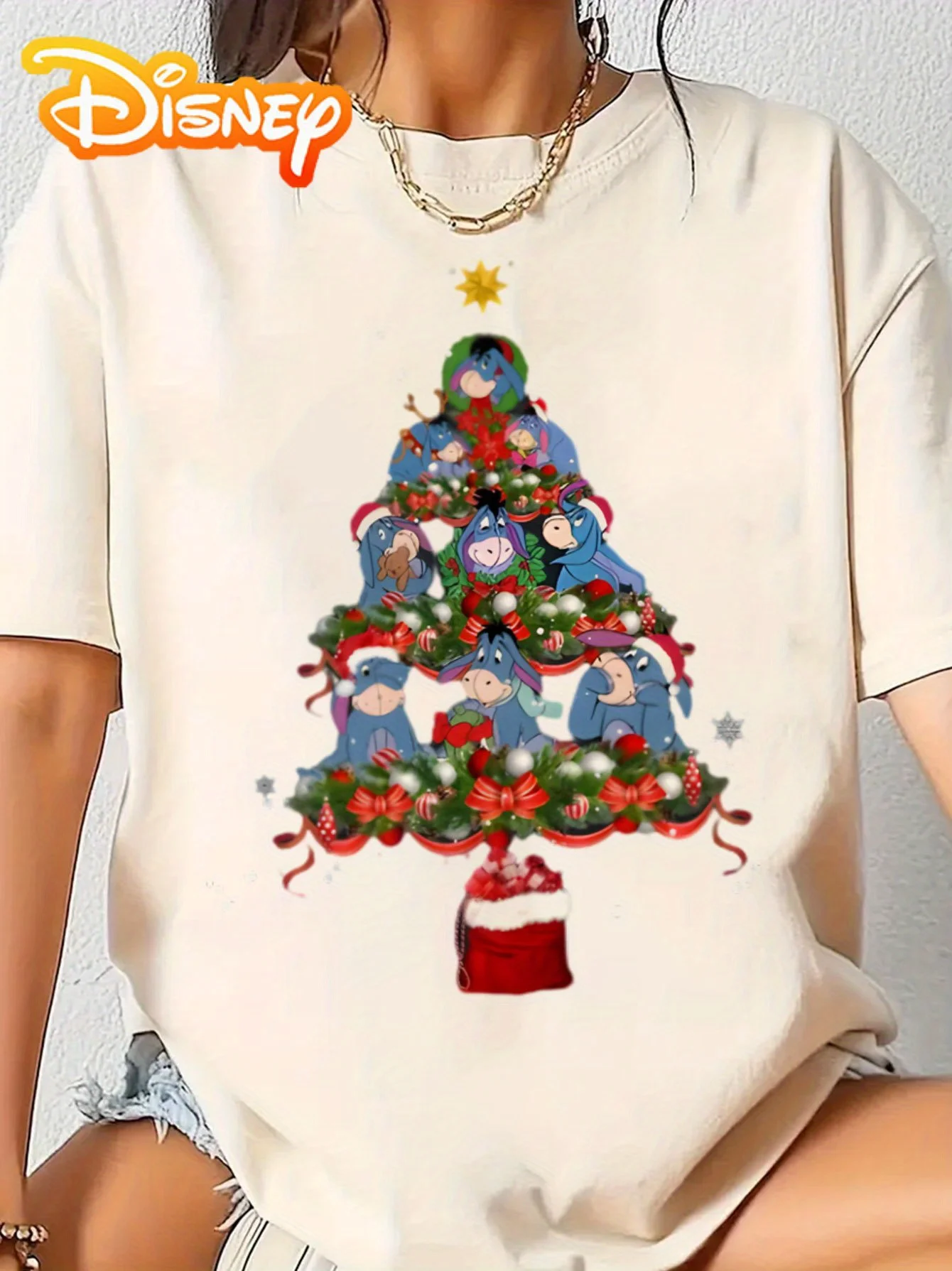 Christmas Tree Donkey Printed T-shirt - Casual Round Neck with Humorous Cartoon Print, Machine Washable
Christmas Tree Donkey Printed T-shirt - Casual Round Neck with Humorous Cartoon Print, Machine Washable