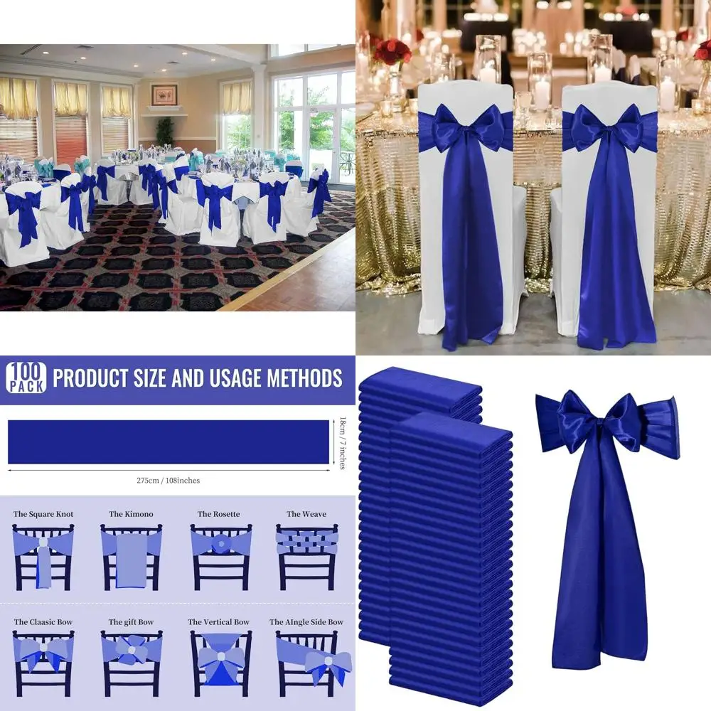 Royal Blue Satin Chair Sashes with Bows, 100 Pack, 7x108 Inches, Reusable for Weddings, Banquets, and Home Decor
Royal Blue Satin Chair Sashes with Bows, 100 Pack, 7x108 Inches, Reusable for Weddings, Banquets, and Home Decor