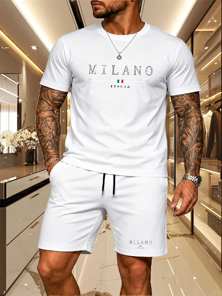 2026 New Men Summer T Shirt And Shorts Set MILANO Print Casual Tracksuit 2pcs Male Short Sleeve O-neck Top+Drawstring Shorts
2026 New Men Summer T Shirt And Shorts Set MILANO Print Casual Tracksuit 2pcs Male Short Sleeve O-neck Top+Drawstring Shorts