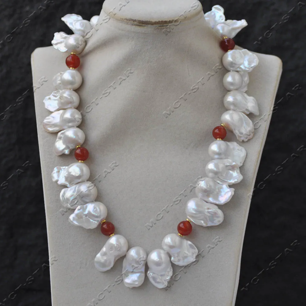 Z13915 19" 28mm White Baroque Keshi Reborn Pearl Red Round Agate Necklace Custom Jewelry
Z13915 19" 28mm White Baroque Keshi Reborn Pearl Red Round Agate Necklace Custom Jewelry