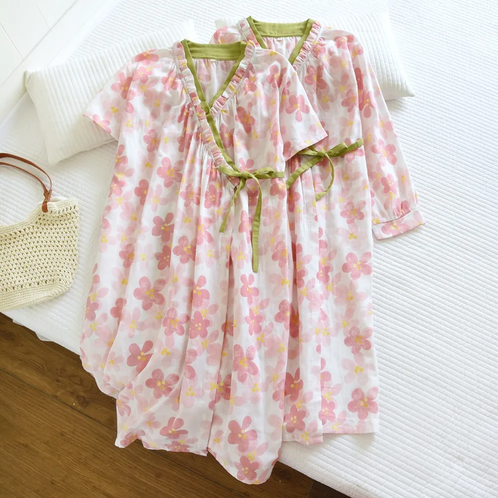 Pure Cotton Bathrobe for Summer Thin Short Sleeve Robe Soft Loungewear Floral Print Dressing Gown Japanese Style Lounge Wear
Pure Cotton Bathrobe for Summer Thin Short Sleeve Robe Soft Loungewear Floral Print Dressing Gown Japanese Style Lounge Wear