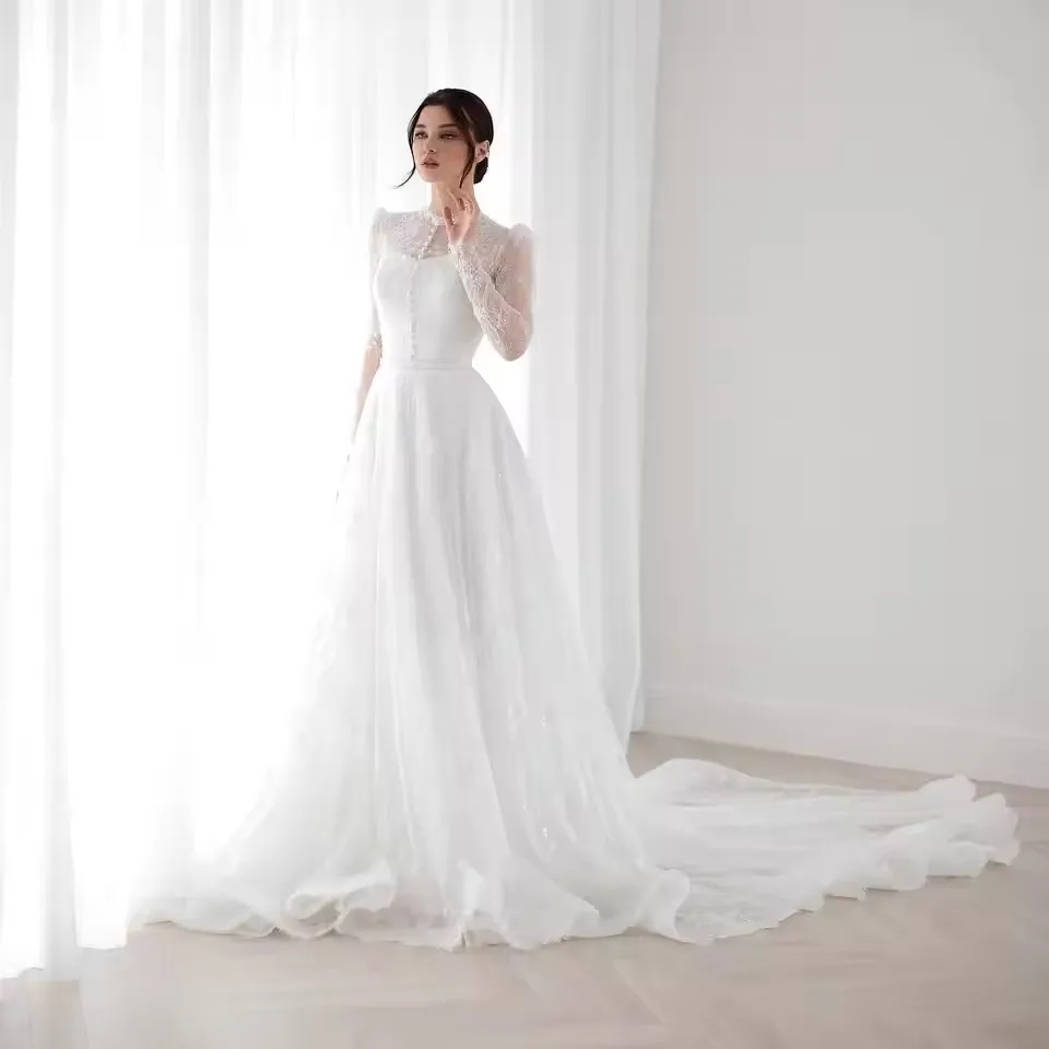 Customized Saudi Arab Wedding Dress Long Sleeve Illusion Sequined Lace Court Train Bridal Gown Robe De Mariage Bride Dresses
Customized Saudi Arab Wedding Dress Long Sleeve Illusion Sequined Lace Court Train Bridal Gown Robe De Mariage Bride Dresses