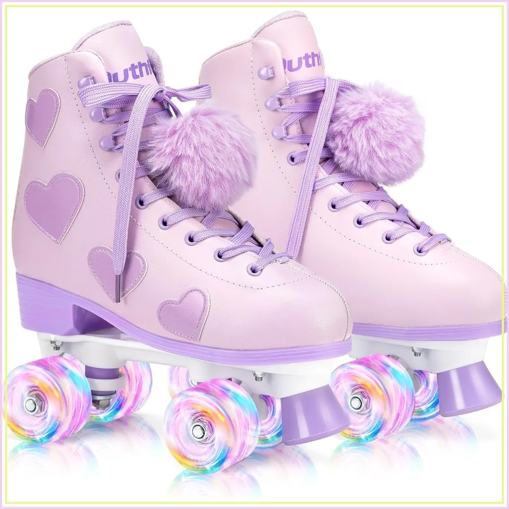 Classic High-Top Roller Skates with Light-Up Wheels & Love Heart Pattern, PU Leather, Perfect for Women & Girls
Classic High-Top Roller Skates with Light-Up Wheels & Love Heart Pattern, PU Leather, Perfect for Women & Girls