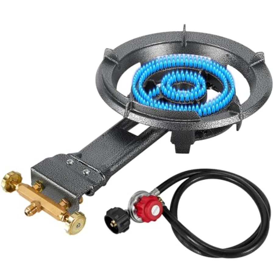 Outdoor wok cooking: cast iron, black, 90, 000 BTU high-output portable propane burner with 0-20 PSI adjustable regulator and 4
Outdoor wok cooking: cast iron, black, 90, 000 BTU high-output portable propane burner with 0-20 PSI adjustable regulator and 4