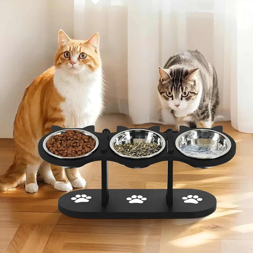 Elevated Black Cat Ear 3 Bowl Cat Feeder Solid Wood Frame and Stainless Steel Bowls Pet Feeding Rack for Indoor Multiple Cats
Elevated Black Cat Ear 3 Bowl Cat Feeder Solid Wood Frame and Stainless Steel Bowls Pet Feeding Rack for Indoor Multiple Cats