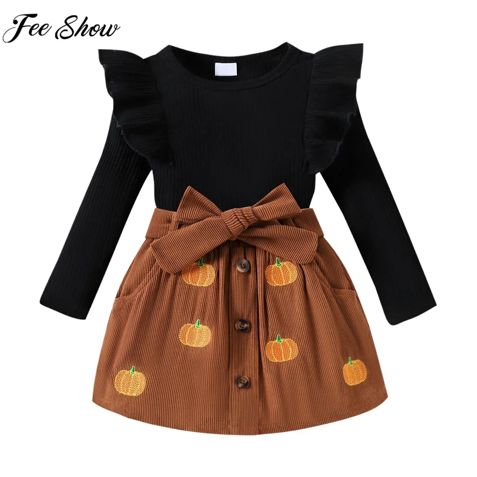 Детский костюм на Хэллоуин для девочек, осенне-зимний повседневный милый наряд, пуловер с рюшами и длинными рукавами, топы с вельветовой юбкой с поясом и принтом
Детский костюм на Хэллоуин для девочек, осенне-зимний повседневный милый наряд, пуловер с рюшами и длинными рукавами, топы с вельветовой юбкой с поясом и принтом