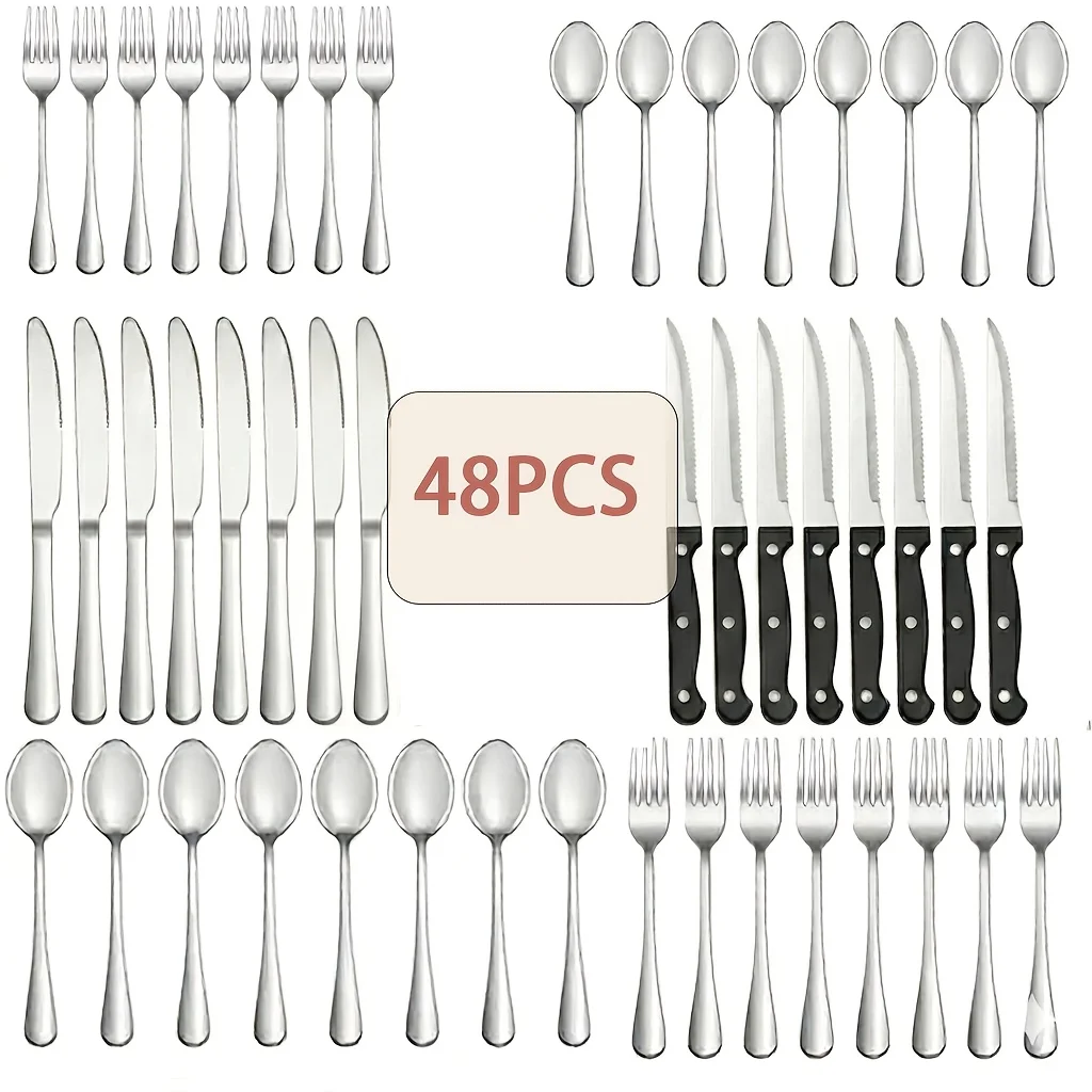 24/48pcs Steak Knife Silverware Sets With Organizer, Tableware Including Knife, Fork, Spoon And Storage Box, Suitable For Partie
24/48pcs Steak Knife Silverware Sets With Organizer, Tableware Including Knife, Fork, Spoon And Storage Box, Suitable For Partie