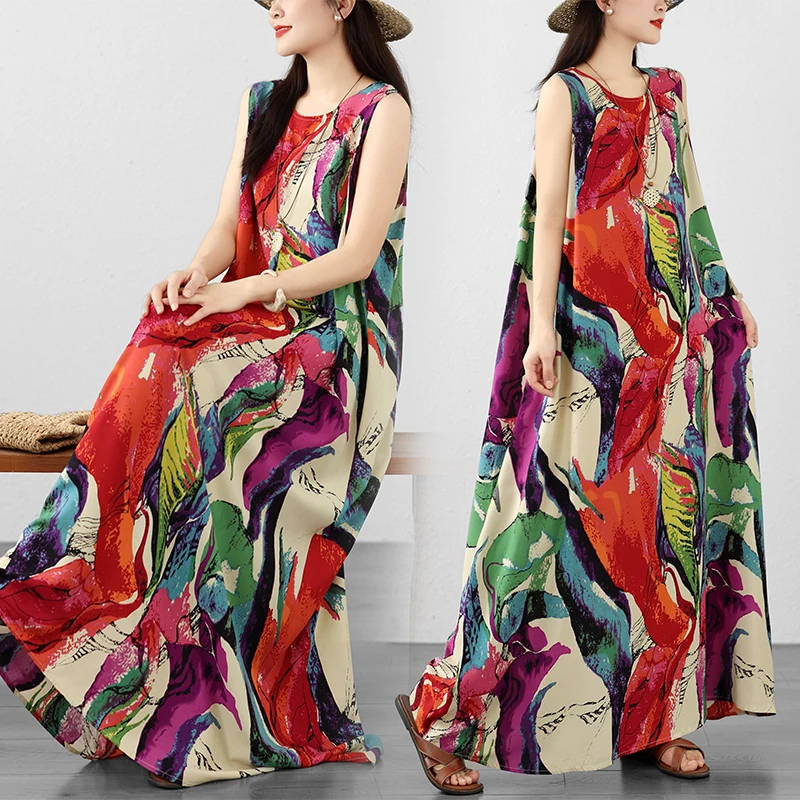 Summer round Neck Thin Cotton Artistic Beach Style Maxi Dress Sleeveless Vest Dress Large Swing Skirt City Walk Friendly
Summer round Neck Thin Cotton Artistic Beach Style Maxi Dress Sleeveless Vest Dress Large Swing Skirt City Walk Friendly