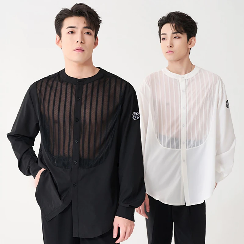 New Latin Dance Shirts Men Mesh Long Sleeves Tops Practice Training Dancewear Male Ballroom Dance Competition Clothing BL13061
New Latin Dance Shirts Men Mesh Long Sleeves Tops Practice Training Dancewear Male Ballroom Dance Competition Clothing BL13061