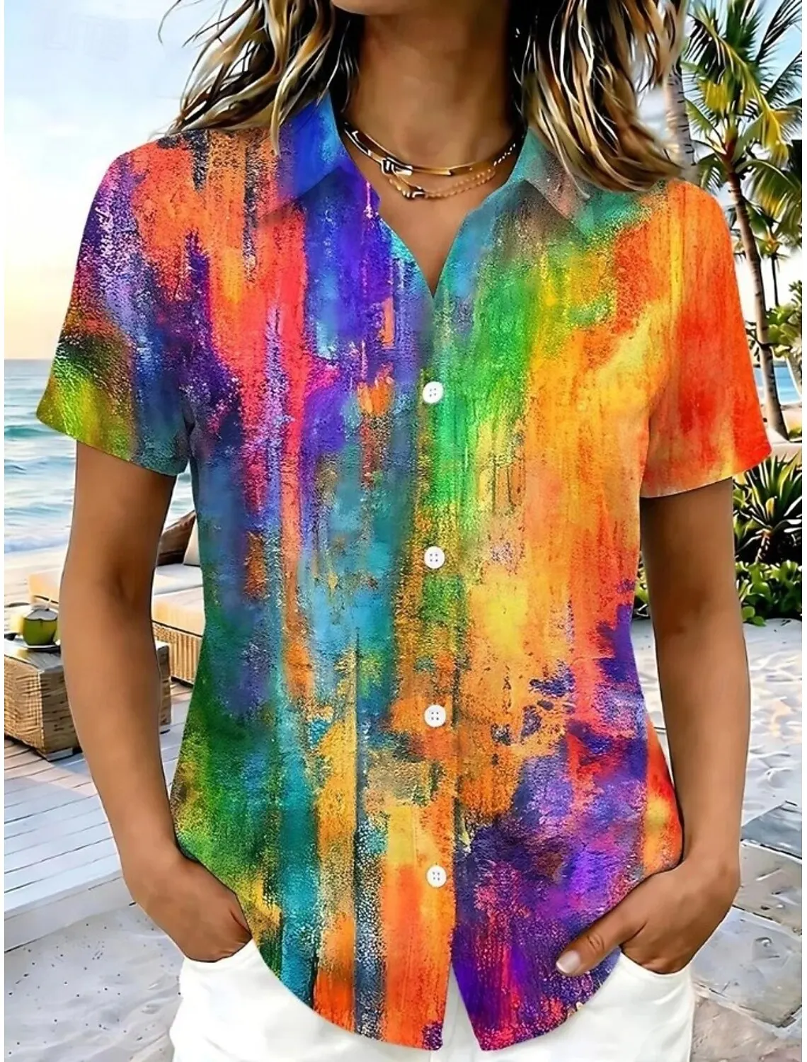 Women's Multicolor Abstract Paint Print Button Down Shirt, Casual Tops for Spring Summer Daily Streetwear & Beach Occasions
Women's Multicolor Abstract Paint Print Button Down Shirt, Casual Tops for Spring Summer Daily Streetwear & Beach Occasions