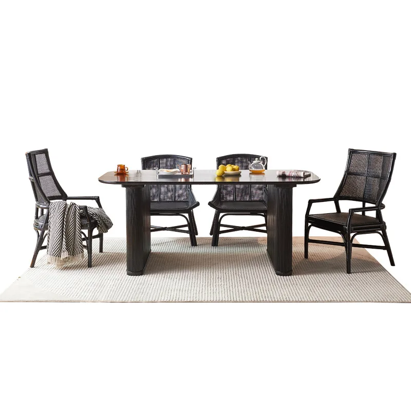 Nordic solid wood black long table and chair combination, small apartment hotel restaurant dining table
Nordic solid wood black long table and chair combination, small apartment hotel restaurant dining table